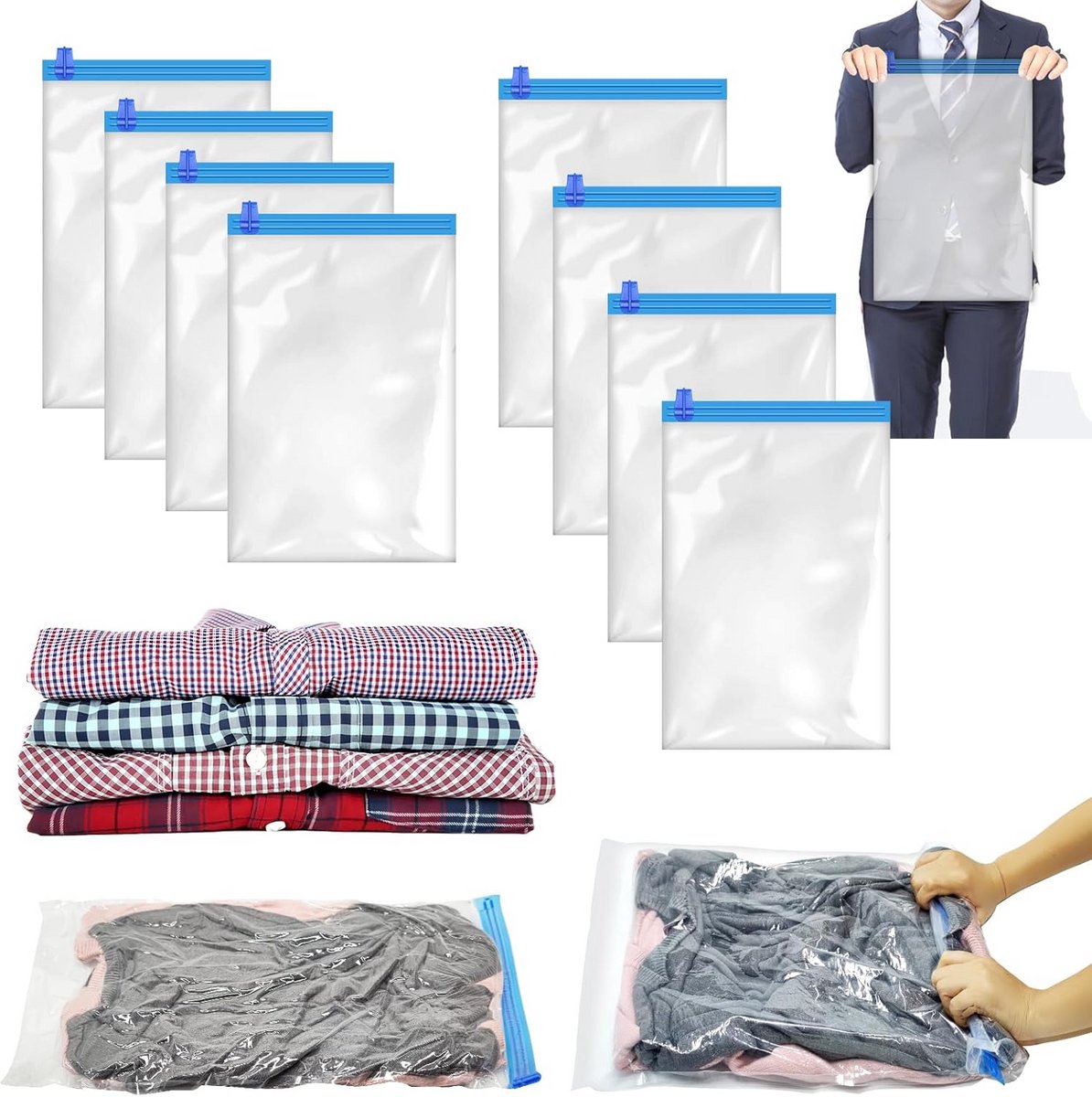 8 Stuks Vacuümzakken Voor Kleding en Reiskoffers, Herbruikbaar