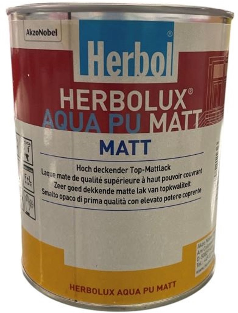 Herbol Herbolux Aqua PU Matt - Matte watergedragen PU lak van topkwaliteit - 1 L RAL 9010 Pure White ( gebrokenwit)