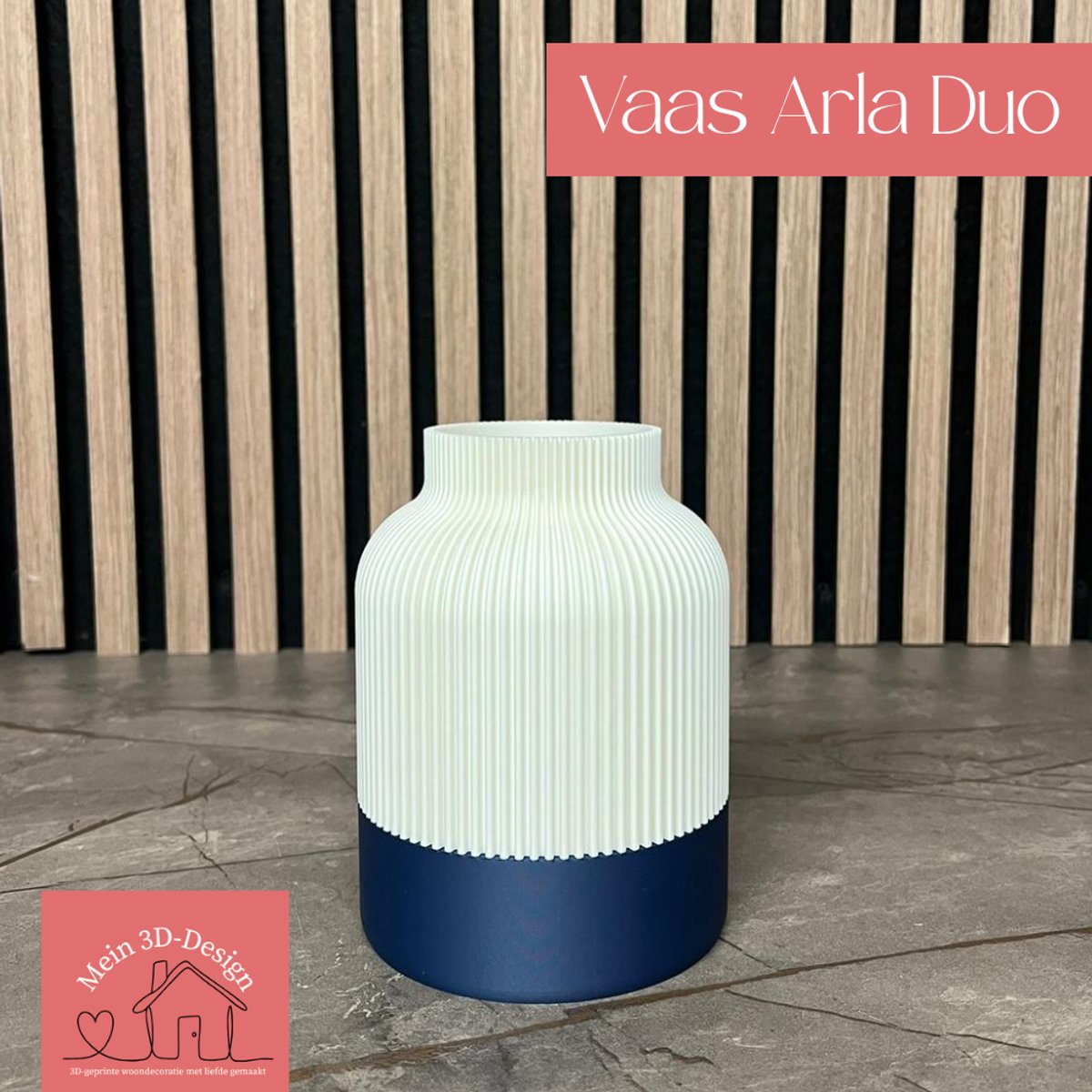 Vaas Arla Duo - Japandi style - 3D geprint - Kunstbloemen - Legobloemen