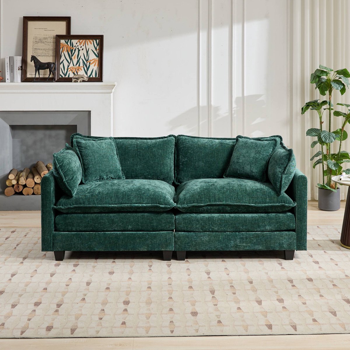 Merax Cloud Loveseat Bank - Chenille Bekleding - Dubbel Gevoerde Zitkussens - Modulair - Inclusief Rugkussens - Groen