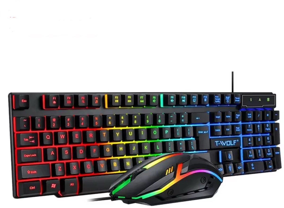 Bedrade Gaming Toetsenbord en Muis Set – RGB LED Verlichting – 104 Toetsen – Waterbestendig- T WOLF