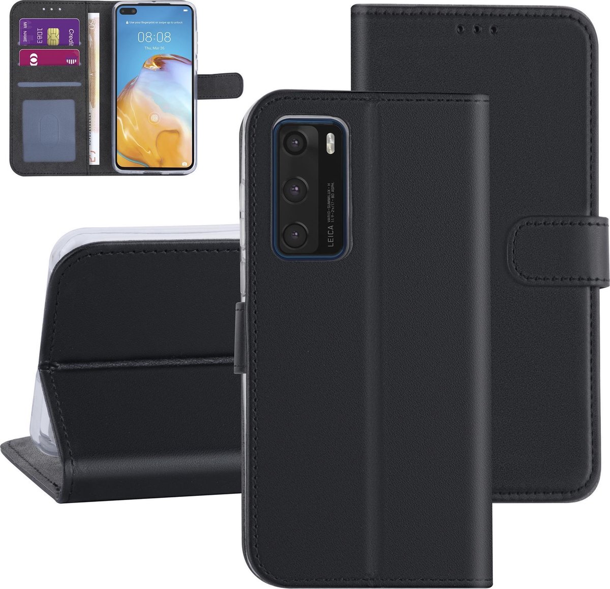 Hoesje voor Huawei P40 - Zwart - Book Case - Kaarthouder