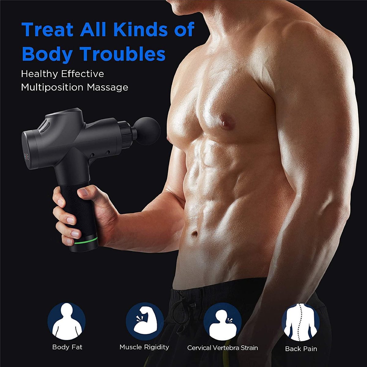 Massage Massage Gun Draadloos 30 Intensiteitsstanden Zwart - afbeelding 2