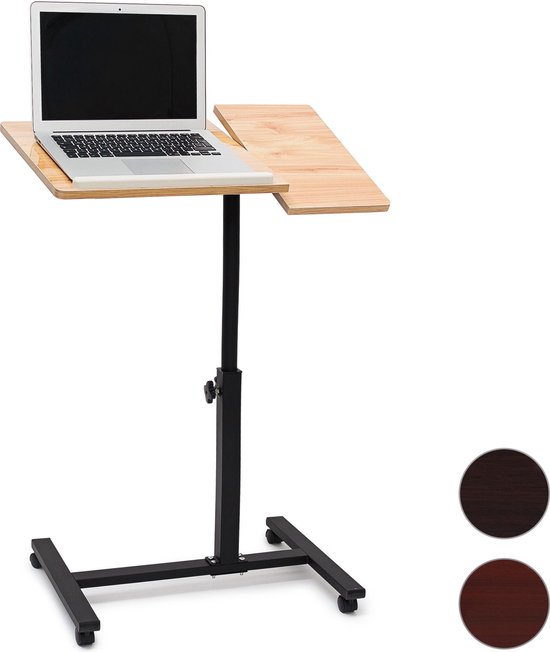 Relaxdays Laptoptafel op wieltjes - houten laptopstandaard - verstelbaar - knietafel - zwart - Relaxdays