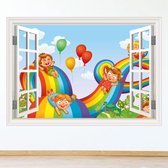 Muursticker raam uitzicht regenboog | Vrolijke kinderkamer en babykamer muurdecoratie | wandsticker | poster