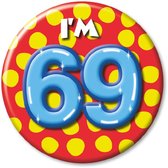 Paper Dreams Button I'm 69 Staal 5,5 Cm Geel/blauw/rood