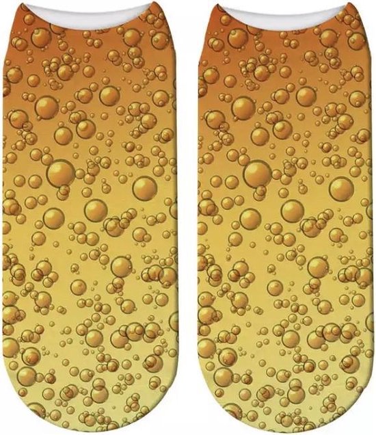 Enkelsokken met een opdruk van goudkleurige bubbels op een verloop van oranje naar geel.