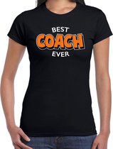 Best coach ever / beste coach ooit cadeau t-shirt / shirt - zwart met oranje en witte letters - voor dames - verjaardag shirt / cadeau t-shirt XS