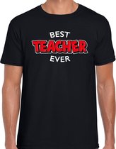 Best teacher ever cadeau t-shirt / shirt - zwart met rode en witte letters - voor heren - verjaardag / bedankje - kado voor leerkracht / meester / leraar / onderwijzer XL