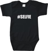 Baby  rompertje met tekst #selfie - Romper zwart korte mouw - Maat 62/68