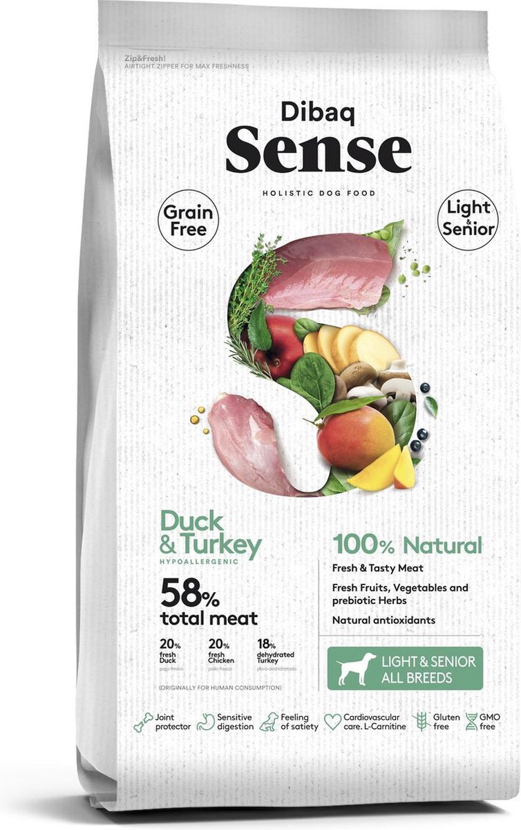 Dibaq Sense Dibaq Sense Grain Free Eend & Kalkoen (Senior & Light) 12kg