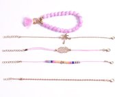 CHARO - 5 Piece Set Bracelets - Palm Tree - Sphères - ananas - Coeur - Tassel - Rose - Or - Wit - Moderne - Hip - Set Bracelets
