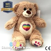 Beige Pluche Knuffel Beer met Regenbooghart 25 cm