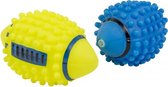 Duvo+ Vinyl rugby bal spiky Blauw/geel 12,5x7,5x7,5cm, GEEN KEUZE MOGELIJK !