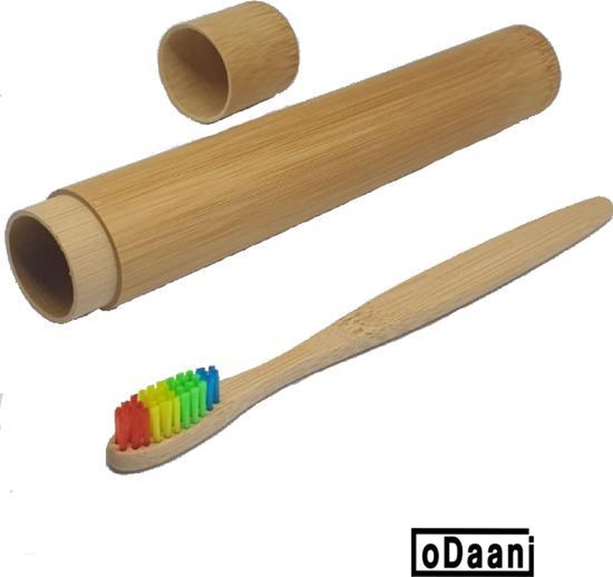 Bamboe Tandenborstel - Met Bamboe Reisdoosje - Regenboog- Milieuvriendelijk - Recyclebaar - oDaani