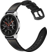 Universeel Smartwatch 22MM Bandje - Cowhide - Echt Leer en Siliconen - Zwart