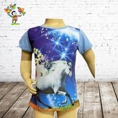 Meisjes t shirt paard blauw 98/104 -s&C-98/104-t-shirts meisjes