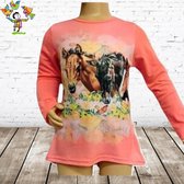 S&C Meisjes shirt met paarden zalm 98/104 - 98/104