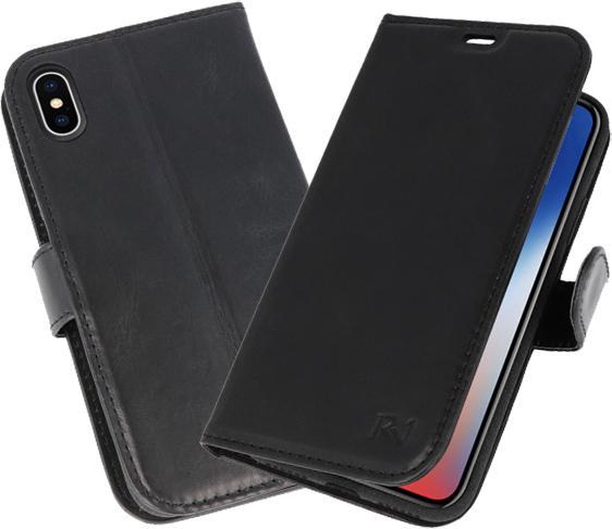 Zwart Rico Vitello Echt Leren Bookstyle Wallet Hoesje voor iPhone 11