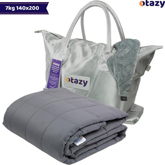 Otazy Verzwaringsdeken 7 Kg - 140 x 200 - Grijs - Weighted blanket - Voor lichaamsgewicht tussen 60 en 75 kg. Mét GRATIS draagtas en verzwaringsmasker!