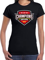 We are the champions Espana t-shirt met schild embleem in de kleuren van de Spaanse vlag - zwart - dames - Spanje supporter / Spaans elftal fan shirt / EK / WK / kleding S