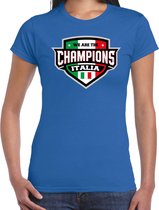 We are the champions Italia t-shirt met schild embleem in de kleuren van de Italiaanse vlag - blauw - dames - Italie supporter / Italiaans elftal fan shirt / EK / WK / kleding M