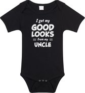 I get my good looks from my uncle romper / rompertje - zwart - unisex - jongens / meisjes - kraamcadeau / geboorte cadeau - zwart rompertje voor baby 56 (1-2 maanden)