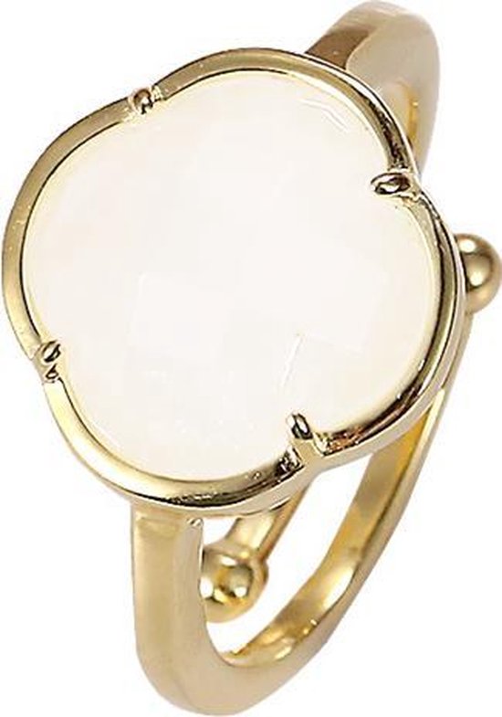 Maansteen ring dames goud - Klaver (echt zilver 925 sterling zilver) -  verstelbaar |... | bol.com