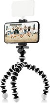 MOJGOEAR Flexibel statief met extra flexibele poten — Voor Smartphone / compactcamera / action cam — Tot 25 cm hoog — met houder voor smartphones tot 9,5 cm breed — Zwart/Wit