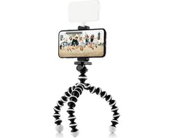 MOJGOEAR Flexibel statief met extra flexibele poten — Voor Smartphone / compactcamera / action cam — Tot 25 cm hoog — met houder voor smartphones tot 9,5 cm breed — Zwart/Wit