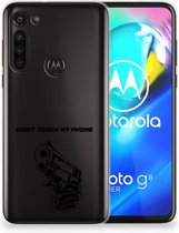 Telefoonhoesje Motorola Moto G8 Power Back Cover Siliconen Hoesje Transparant Gun Don't Touch My Phone