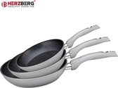Herzberg HG-FP3: 3-Delige Koekenpan Van Gesmeed Aluminium 20/24/28 - ZILVER