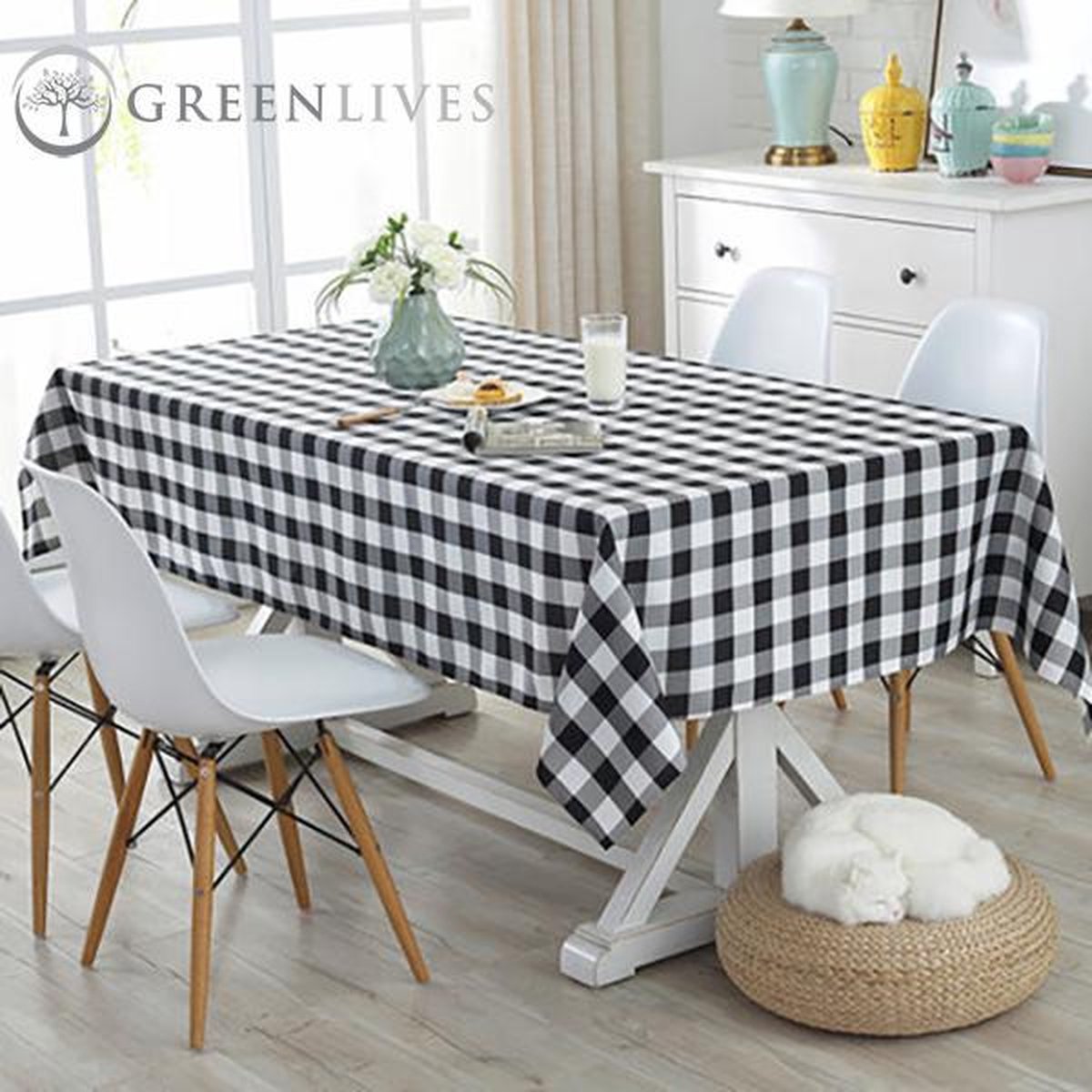 GreenLives - Luxe Tafelkleed Ruitje - 180 x 120 cm - Zwart - 100% Polyester - Boerenbont tafelkleed - Water afstotend - Voor binnen en buiten!