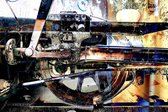 JJ-Art (Canvas) 90x60 | Wielen van trein, historische vintage stoom locomotief in olieverf look - woonkamer | abstract, industrieel, staal | Foto-Schilderij print op Canvas (canvas