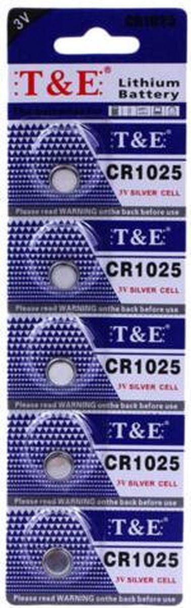 5 Stuks - T & E CR1025 Knoopcel Batterijen - Lithium - Silver Cell - 3 V