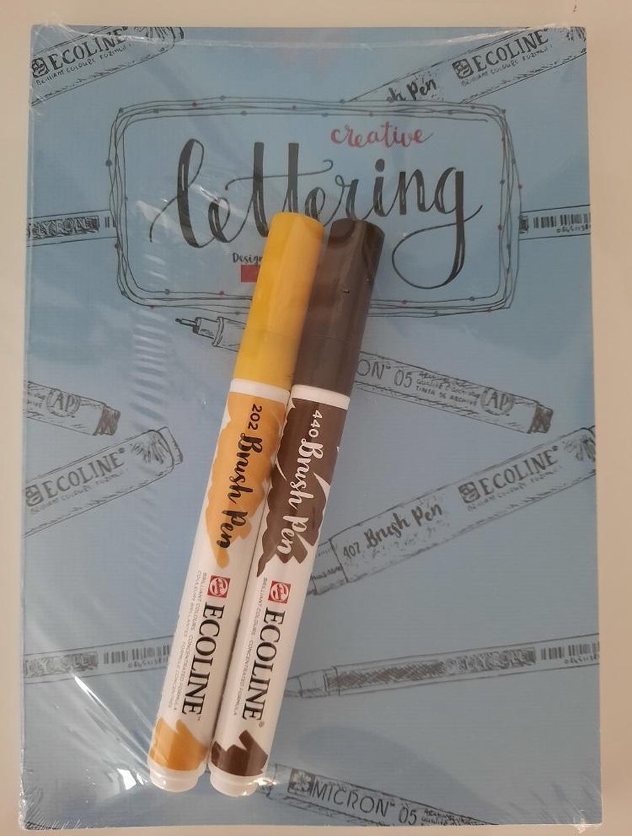 Ecoline Brushlettering - creative lettering met 2 brushpennen - sepia - geel - handlettering