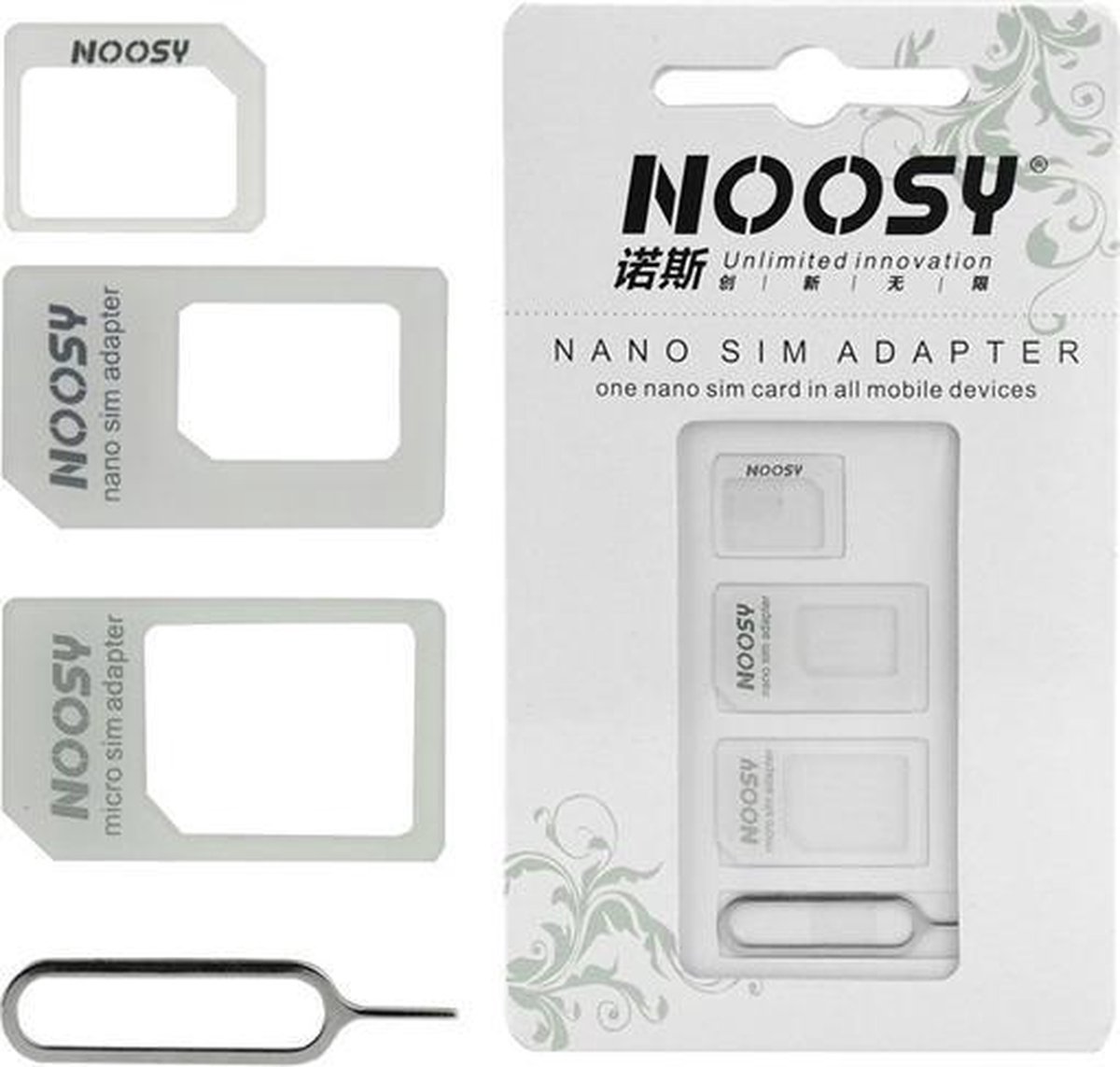 NOOSY nano sim adapter set 3-pack met verwijderpen - Micro sim adapter - simkaart adapter set universeel - 3 in 1 - Noosy