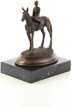 Beeld - Bronzen sculptuur - Paard met ruiter - 20,4 cm hoog