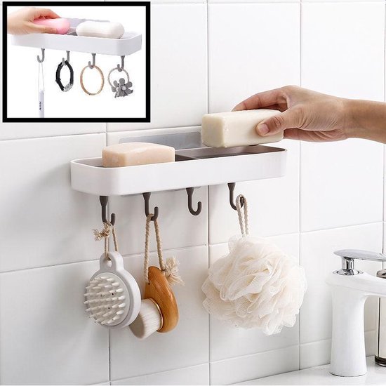 Decopatent ® Porte- savon avec 4 crochets pour 2 pièces de savon - Bande  adhésive... | bol.com