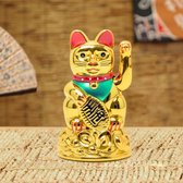 Decopatent® Maneki Neko Lucky Cat - 12 Cm - Zwaaiende kat met bewegende arm - Japanse - Chinese gelukskat beeld - Geluksbrenger