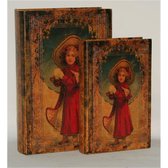 Opbergdoos - vintage Boek Doos - 1 paar van twee leren boekendozen -  Boek Dozen Klein Meisje - 22,5 x 33 cm