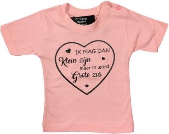 Logostar Aankondiging bekendmaking zwangerschap, tekst Ik mag dan klein zijn maar ik word grote zus © Baby T-shirt 104