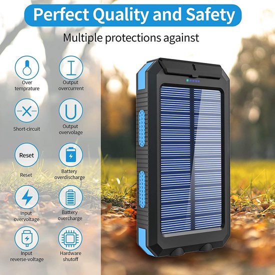 Solar Powerbank 10000 mAh - Powerbank - Waterdicht - LED Zaklamp - Outdoor  - Telefoon... | bol.com