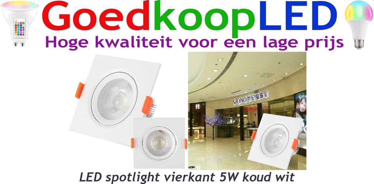LED spotlight vierkant 5W koud wit