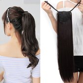 Ponytail NIEUW zwart  wrap around thermofibrehair net echt haar 60cm  120gram