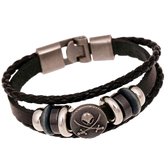 Fako Bijoux® - Leren Armband - Leder Exclusive - Pirate - 20cm - Zwart