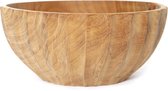 Hand carved houten Fruit / Sla schaal; bak; kom " Lynn"   - Teak Hout rond Ø 20 cm / 9 cm hoog