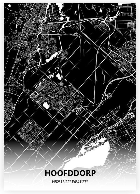 Hoofddorp plattegrond - poster - Zwarte stijl