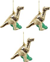4x Kerstboomhangers gouden dinosaurus 14,5 cm kerstversiering - Gouden kerstversiering/boomversiering/kerstboomversiering