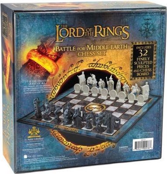 Jeu D’Échecs Le Seigneur Des Anneaux – Noble Collection – 32 Pièces Étain Fin, Échiquier 15″ X 15″ – Adulte